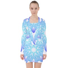 Flower Illustration T- Shirt Beautiful And Artistic Blue Flower T- Shirt V-neck Bodycon Long Sleeve Dress by maxcute