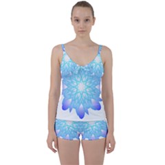 Flower Illustration T- Shirt Beautiful And Artistic Blue Flower T- Shirt Tie Front Two Piece Tankini by maxcute