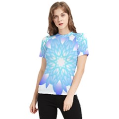 Flower Illustration T- Shirt Beautiful And Artistic Blue Flower T- Shirt Women s Short Sleeve Rash Guard by maxcute