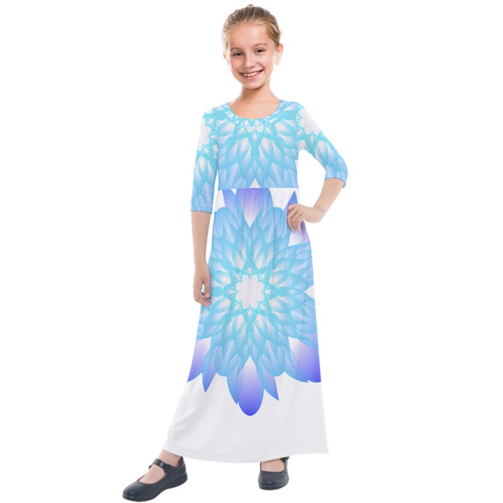 Flower Illustration T- Shirt Beautiful And Artistic Blue Flower T- Shirt Kids  Quarter Sleeve Maxi Dress