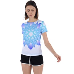 Flower Illustration T- Shirt Beautiful And Artistic Blue Flower T- Shirt Back Circle Cutout Sports Tee by maxcute