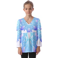 Flower Illustration T- Shirt Beautiful And Artistic Blue Flower T- Shirt Kids  V Neck Casual Top by maxcute