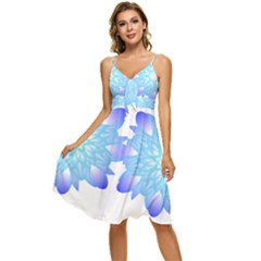 Flower Illustration T- Shirt Beautiful And Artistic Blue Flower T- Shirt Sleeveless Tie Front Chiffon Dress