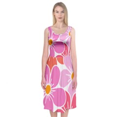 Flower Illustration T- Shirtcolorful Blooming Flower, Blooms, Floral Pattern T- Shirt Midi Sleeveless Dress