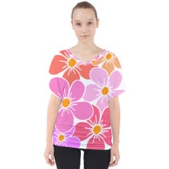 Flower Illustration T- Shirtcolorful Blooming Flower, Blooms, Floral Pattern T- Shirt V-neck Dolman Drape Top by maxcute