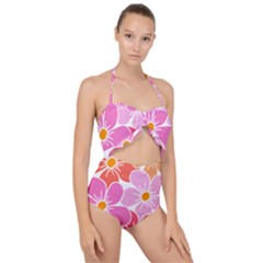 Flower Illustration T- Shirtcolorful Blooming Flower, Blooms, Floral Pattern T- Shirt Scallop Top Cut Out Swimsuit by maxcute