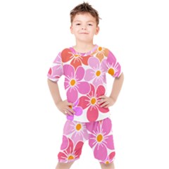 Flower Illustration T- Shirtcolorful Blooming Flower, Blooms, Floral Pattern T- Shirt Kids  Tee And Shorts Set by maxcute