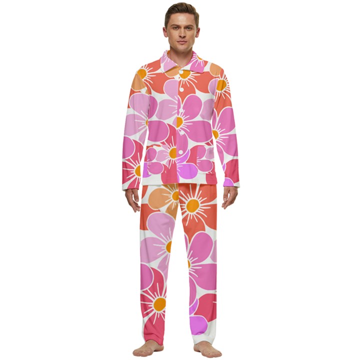 Flower Illustration T- Shirtcolorful Blooming Flower, Blooms, Floral Pattern T- Shirt Men s Long Sleeve Velvet Pocket Pajamas Set