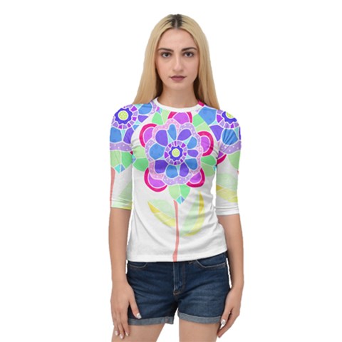 Flower Illustration T- Shirtflower T- Shirt Quarter Sleeve Raglan Tee by maxcute