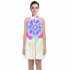 Flower Illustration T- Shirtflower T- Shirt Velvet Halter Neckline Dress  by maxcute