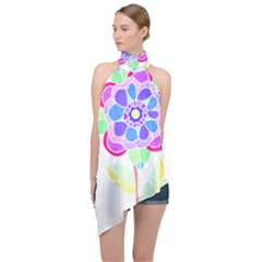 Flower Illustration T- Shirtflower T- Shirt Halter Asymmetric Satin Top by maxcute