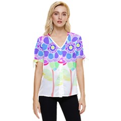 Flower Illustration T- Shirtflower T- Shirt Bow Sleeve Button Up Top by maxcute