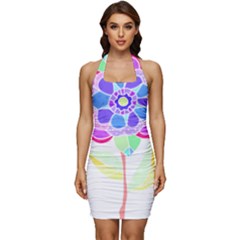 Flower Illustration T- Shirtflower T- Shirt Sleeveless Wide Square Neckline Ruched Bodycon Dress by maxcute