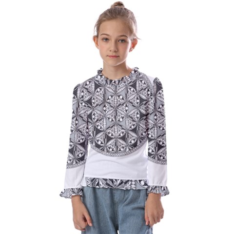 Flower Of Life T- Shirt Flower Of Life Mandala T- Shirt Kids  Frill Detail Tee by maxcute