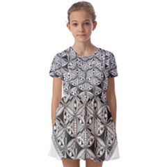 Flower Of Life T- Shirt Flower Of Life Mandala T- Shirt Kids  Short Sleeve Pinafore Style Dress