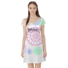 Flower Pattern T- Shirt Colorful Groovy Flower Pattern Outline T- Shirt Short Sleeve Skater Dress by maxcute