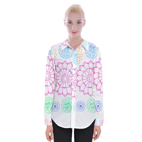 Flower Pattern T- Shirt Colorful Groovy Flower Pattern Outline T- Shirt Womens Long Sleeve Shirt by maxcute