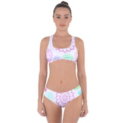 Flower Pattern T- Shirt Colorful Groovy Flower Pattern Outline T- Shirt Criss Cross Bikini Set by maxcute