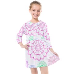 Flower Pattern T- Shirt Colorful Groovy Flower Pattern Outline T- Shirt Kids  Quarter Sleeve Shirt Dress by maxcute