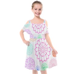 Flower Pattern T- Shirt Colorful Groovy Flower Pattern Outline T- Shirt Kids  Cut Out Shoulders Chiffon Dress by maxcute