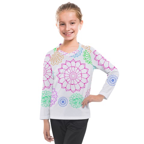 Flower Pattern T- Shirt Colorful Groovy Flower Pattern Outline T- Shirt Kids  Long Mesh Tee by maxcute