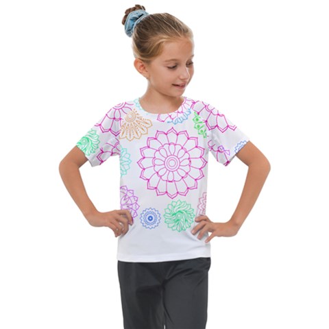 Flower Pattern T- Shirt Colorful Groovy Flower Pattern Outline T- Shirt Kids  Mesh Piece Tee by maxcute