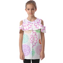 Flower Pattern T- Shirt Colorful Groovy Flower Pattern Outline T- Shirt Fold Over Open Sleeve Top