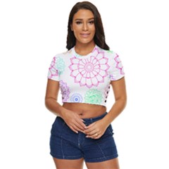 Flower Pattern T- Shirt Colorful Groovy Flower Pattern Outline T- Shirt Side Button Cropped Tee by maxcute