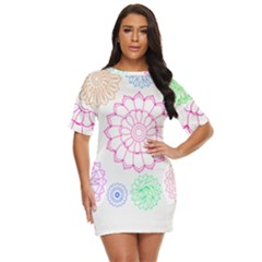 Flower Pattern T- Shirt Colorful Groovy Flower Pattern Outline T- Shirt Just Threw It On Dress by maxcute