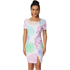 Flower Pattern T- Shirt Colorful Groovy Flower Pattern Outline T- Shirt Fitted Knot Split End Bodycon Dress