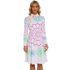 Flower Pattern T- Shirt Colorful Groovy Flower Pattern Outline T- Shirt Long Sleeve Shirt Collar A-line Dress by maxcute