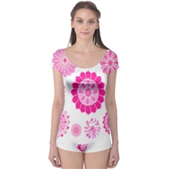 Flower Pattern T- Shirt Pink Psychedelic Floral Power Pattern T- Shirt Boyleg Leotard  by maxcute