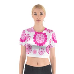 Flower Pattern T- Shirt Pink Psychedelic Floral Power Pattern T- Shirt Cotton Crop Top by maxcute