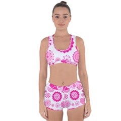 Flower Pattern T- Shirt Pink Psychedelic Floral Power Pattern T- Shirt Racerback Boyleg Bikini Set by maxcute