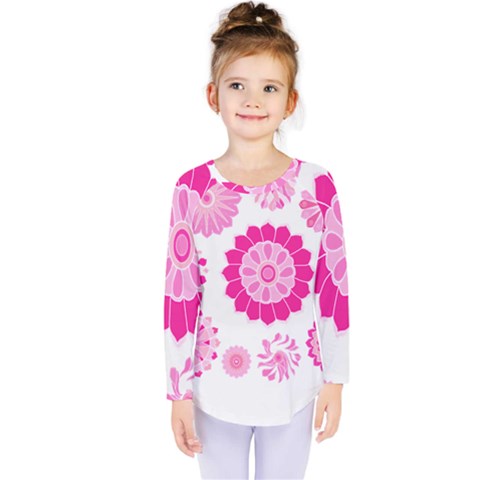 Flower Pattern T- Shirt Pink Psychedelic Floral Power Pattern T- Shirt Kids  Long Sleeve Tee by maxcute