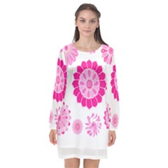 Flower Pattern T- Shirt Pink Psychedelic Floral Power Pattern T- Shirt Long Sleeve Chiffon Shift Dress  by maxcute