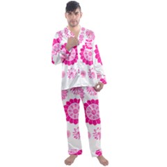 Flower Pattern T- Shirt Pink Psychedelic Floral Power Pattern T- Shirt Men s Long Sleeve Satin Pajamas Set by maxcute