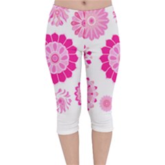 Flower Pattern T- Shirt Pink Psychedelic Floral Power Pattern T- Shirt Velvet Capri Leggings  by maxcute