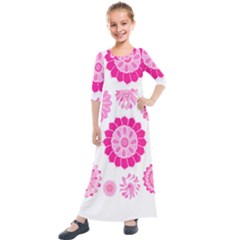 Flower Pattern T- Shirt Pink Psychedelic Floral Power Pattern T- Shirt Kids  Quarter Sleeve Maxi Dress by maxcute