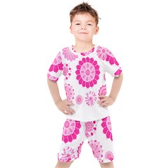 Flower Pattern T- Shirt Pink Psychedelic Floral Power Pattern T- Shirt Kids  Tee And Shorts Set by maxcute