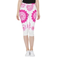 Flower Pattern T- Shirt Pink Psychedelic Floral Power Pattern T- Shirt Inside Out Lightweight Velour Capri Leggings  by maxcute