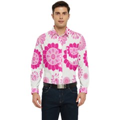 Flower Pattern T- Shirt Pink Psychedelic Floral Power Pattern T- Shirt Men s Long Sleeve Pocket Shirt  by maxcute