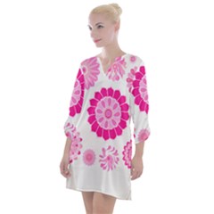 Flower Pattern T- Shirt Pink Psychedelic Floral Power Pattern T- Shirt Open Neck Shift Dress