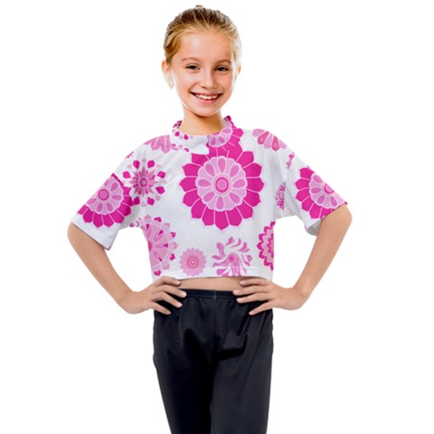 Flower Pattern T- Shirt Pink Psychedelic Floral Power Pattern T- Shirt Kids Mock Neck Tee by maxcute