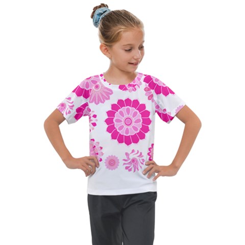 Flower Pattern T- Shirt Pink Psychedelic Floral Power Pattern T- Shirt Kids  Mesh Piece Tee by maxcute