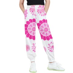 Flower Pattern T- Shirt Pink Psychedelic Floral Power Pattern T- Shirt Kids  Elastic Waist Pants by maxcute