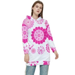 Flower Pattern T- Shirt Pink Psychedelic Floral Power Pattern T- Shirt Women s Long Oversized Pullover Hoodie by maxcute