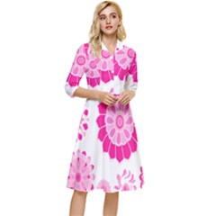 Flower Pattern T- Shirt Pink Psychedelic Floral Power Pattern T- Shirt Classy Knee Length Dress by maxcute