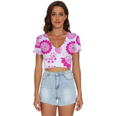 Flower Pattern T- Shirt Pink Psychedelic Floral Power Pattern T- Shirt V-neck Crop Top by maxcute