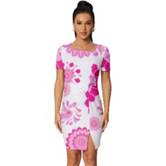 Flower Pattern T- Shirt Pink Psychedelic Floral Power Pattern T- Shirt Fitted Knot Split End Bodycon Dress by maxcute